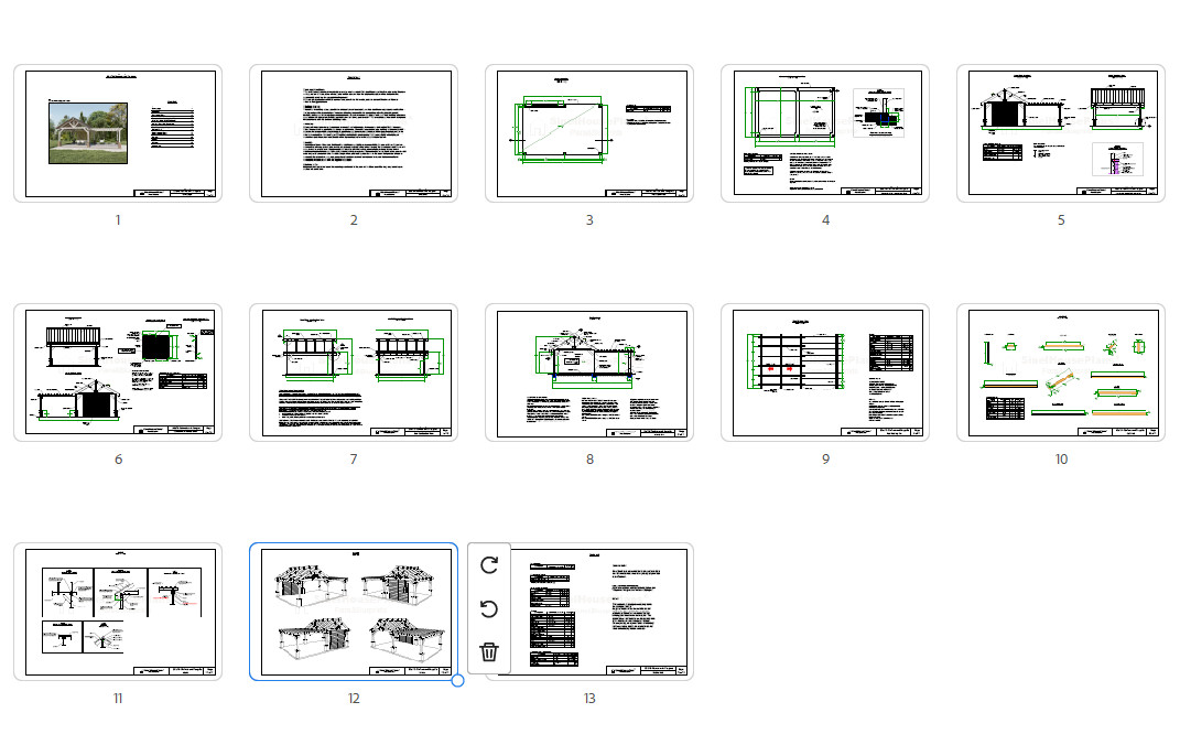 26’x16′ Pavilion with Pergola Plans, Outdoor Gazebo Blueprints