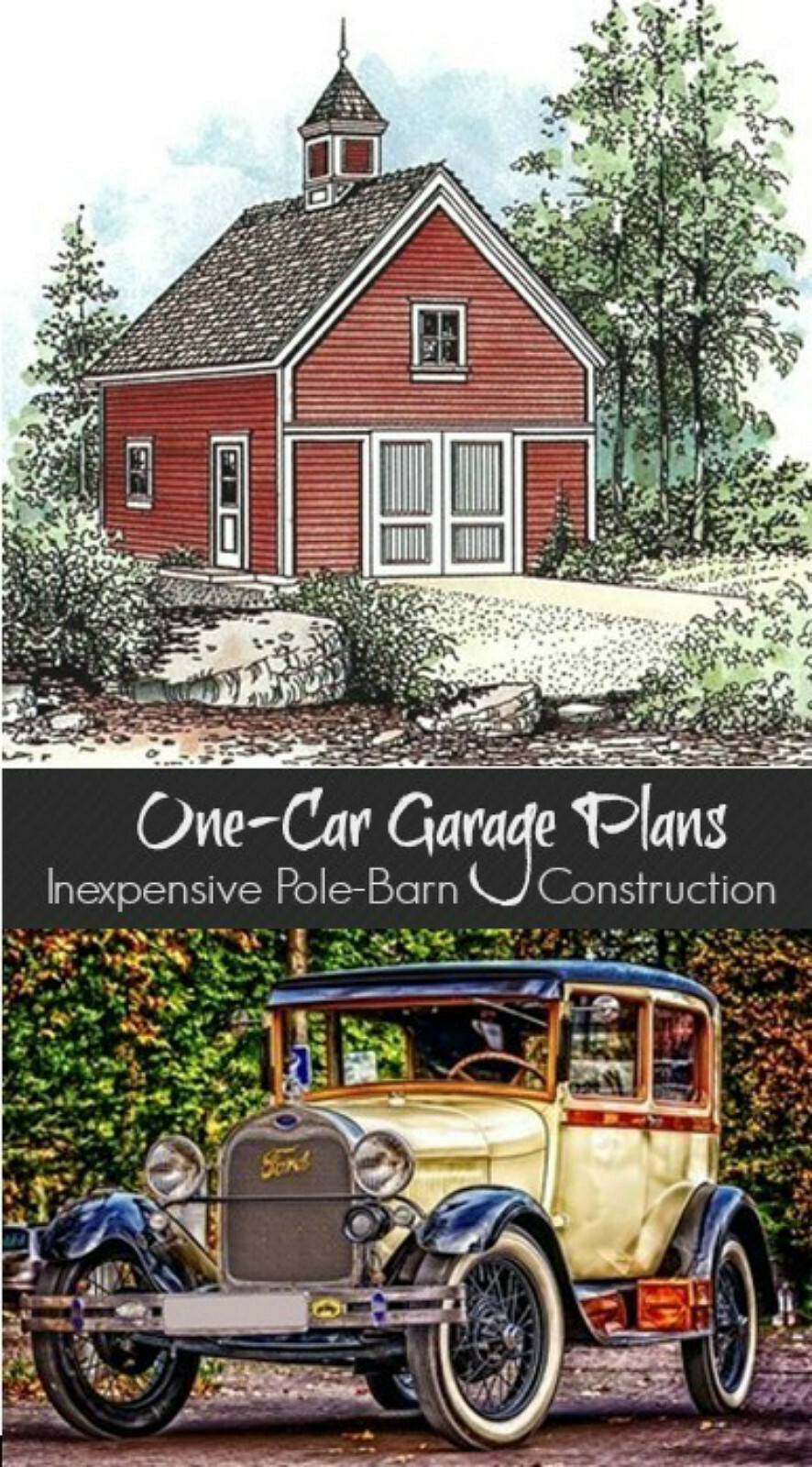 One-Bay Car Barn Plans with Lofts – 3 Different Sets of Pole-Barn Plans (G1)