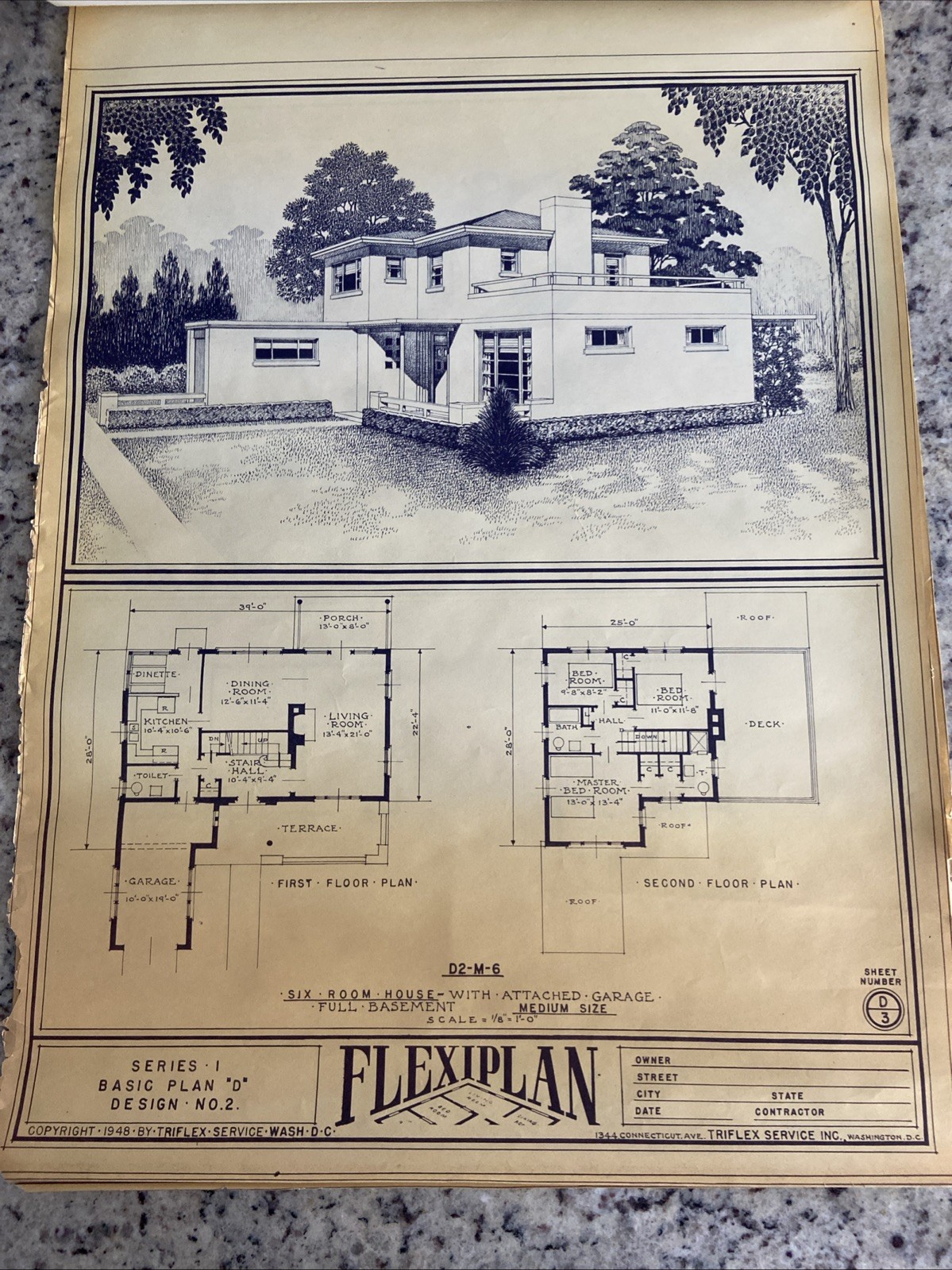 Lot Of 27- 1948 Home Plan Blueprints TRIFLEX Service Washington DC Plan Roll Set