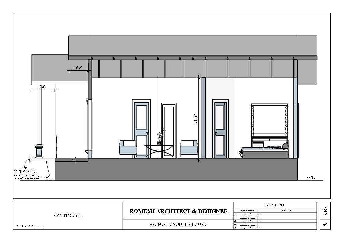 Modern House Plan with Blueprint PDF, DWG & 3D Design- 825sqft (No 09)