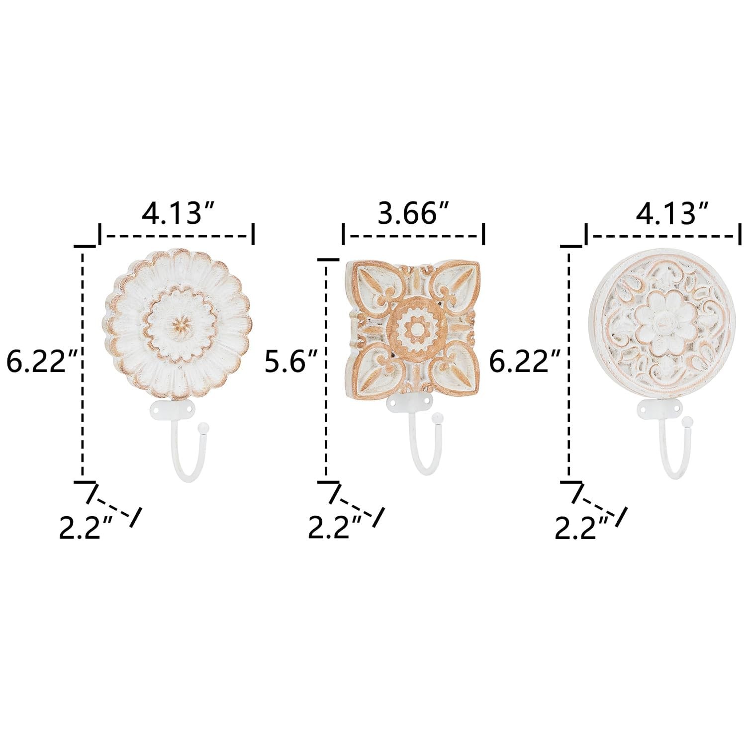 SOFFEE DESIGN Set of 3 Bohemia Coat Hooks, Wood Carving Pattern Design Retro…