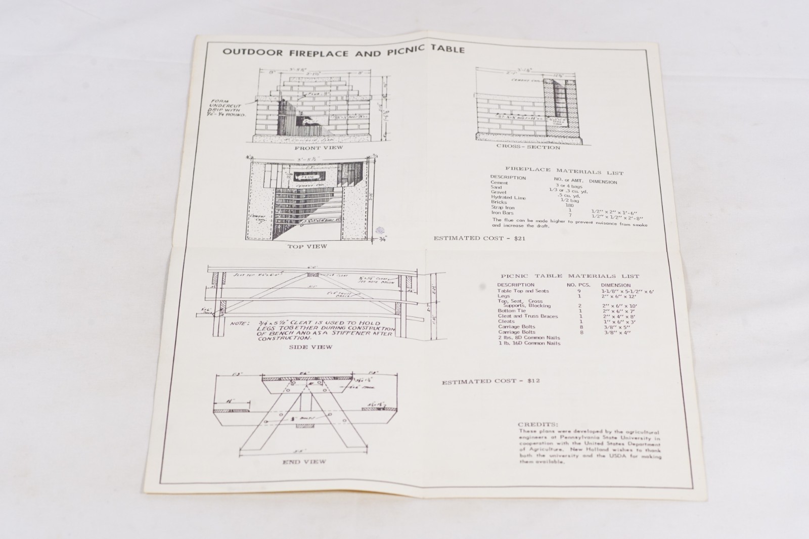Vintage New Holland Grassland Plan Service Picnic Table Plans Blueprint