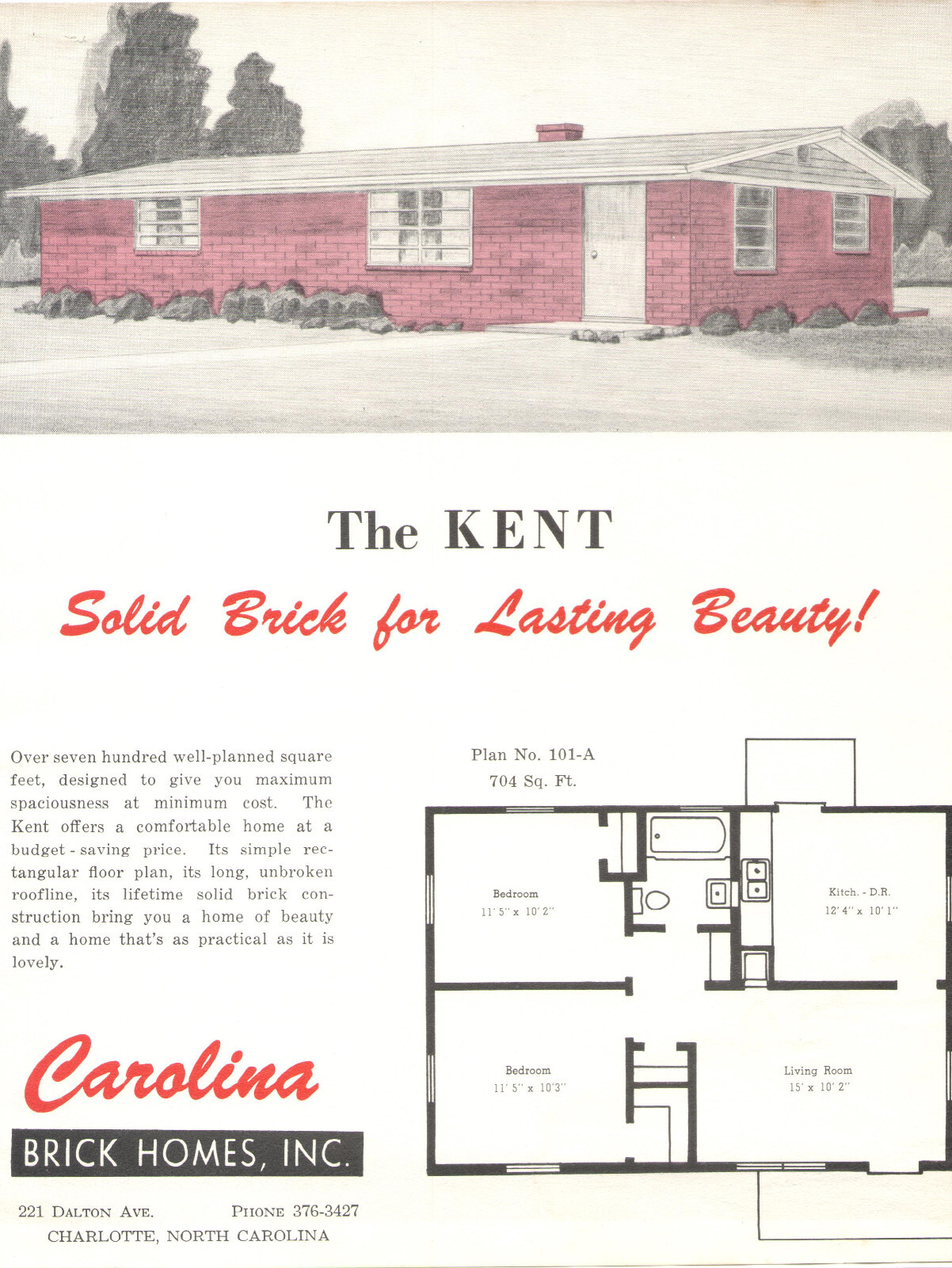 3 VINTAGE 1960s CAROLNA BRICK HOME PLANS ADVERTISING SHEETS! LAYOUTS! CHARLOTTE
