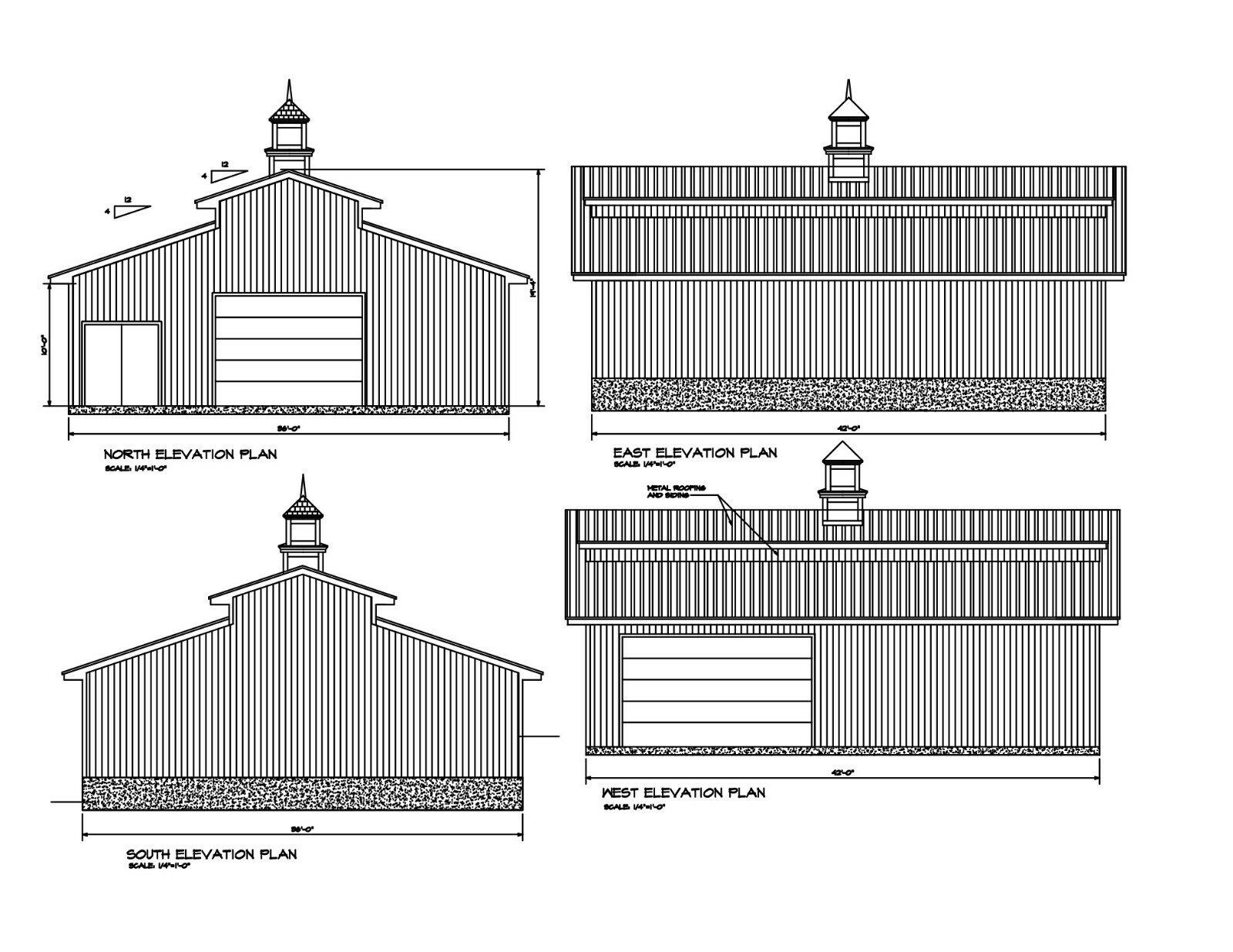 36’X42′ 42’X36′ GARAGE PLANS GABLE MONITOR GARAGE PLANS 17-3642-GBL- MON