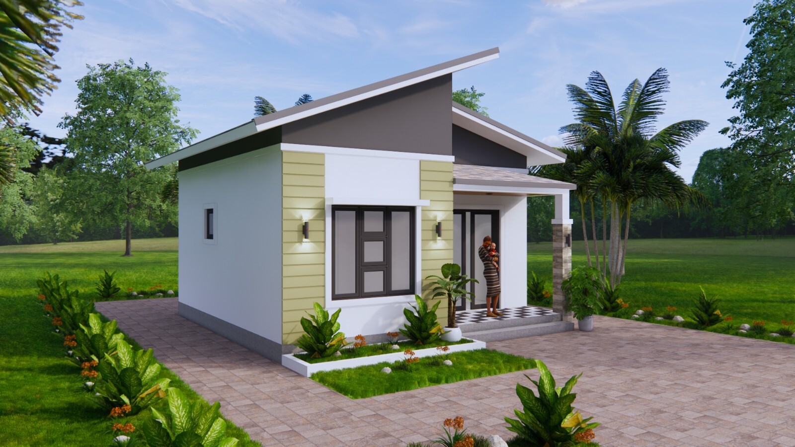 20×20 Feet Small House Plan 6×6 Meter 1 Bed 1 Bath Shed Roof PDF & A4 Hard Copy