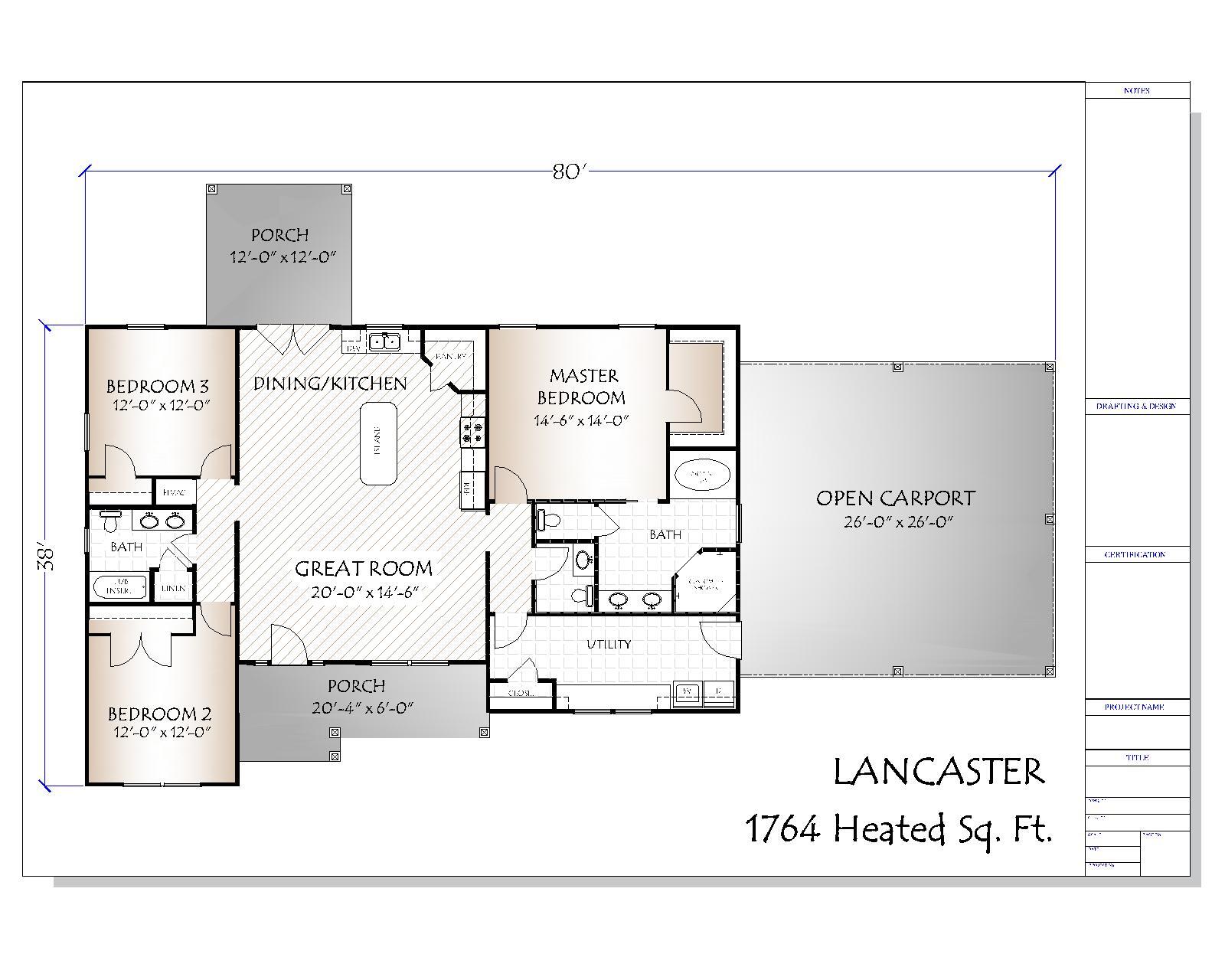 Lancaster House Plan 1764 Heated Square Feet