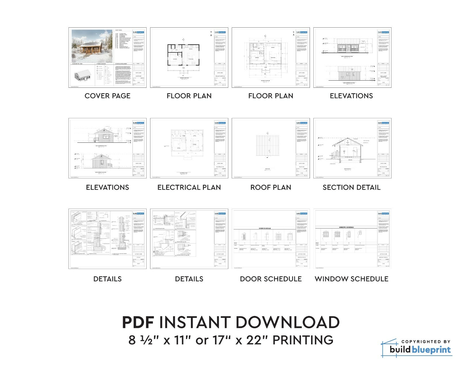 Small 480SF Getaway Wooden Cabin Architectural House Plans – PDF Download
