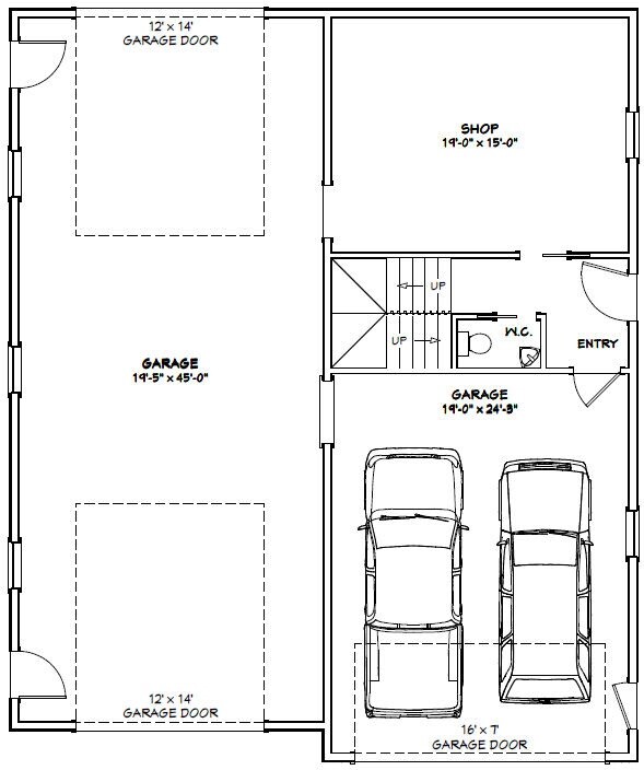 40×48 Apartment with 2-Car 1-RV Garage – PDF FloorPlan – 1,350 sqft – Model 2