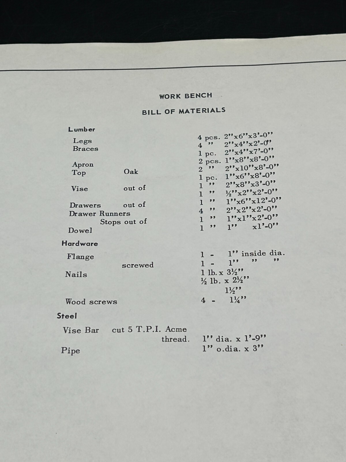 Plans for Building a Work Bench-White Pine Bureau-Canadian Lumberman’s Assoc.
