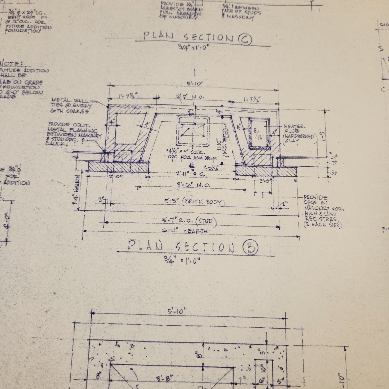 Vintage House Blueprint 33×17 1964 Mid Century Modern Drawing Art Glen Ellyn IL