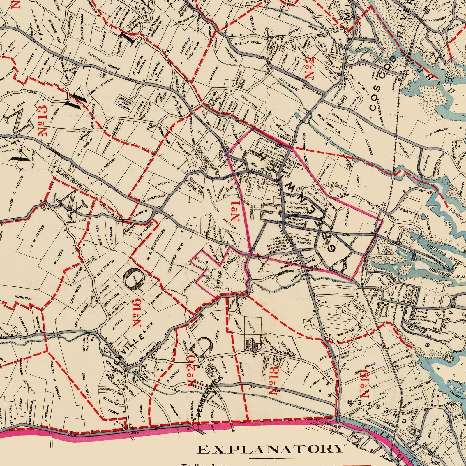 Map of Greenwich Connecticut Vintage Town Survey Historic New England Cartograph