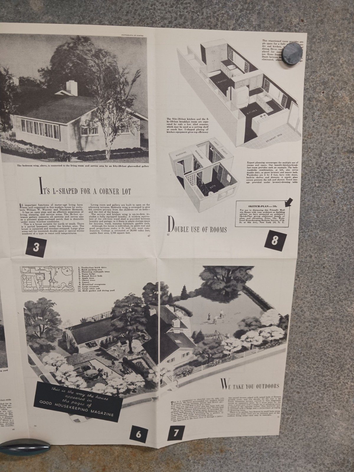 VTG 1950s Modern But Friendly Good Housekeeping Floor Plan MCM U Shape Ranch