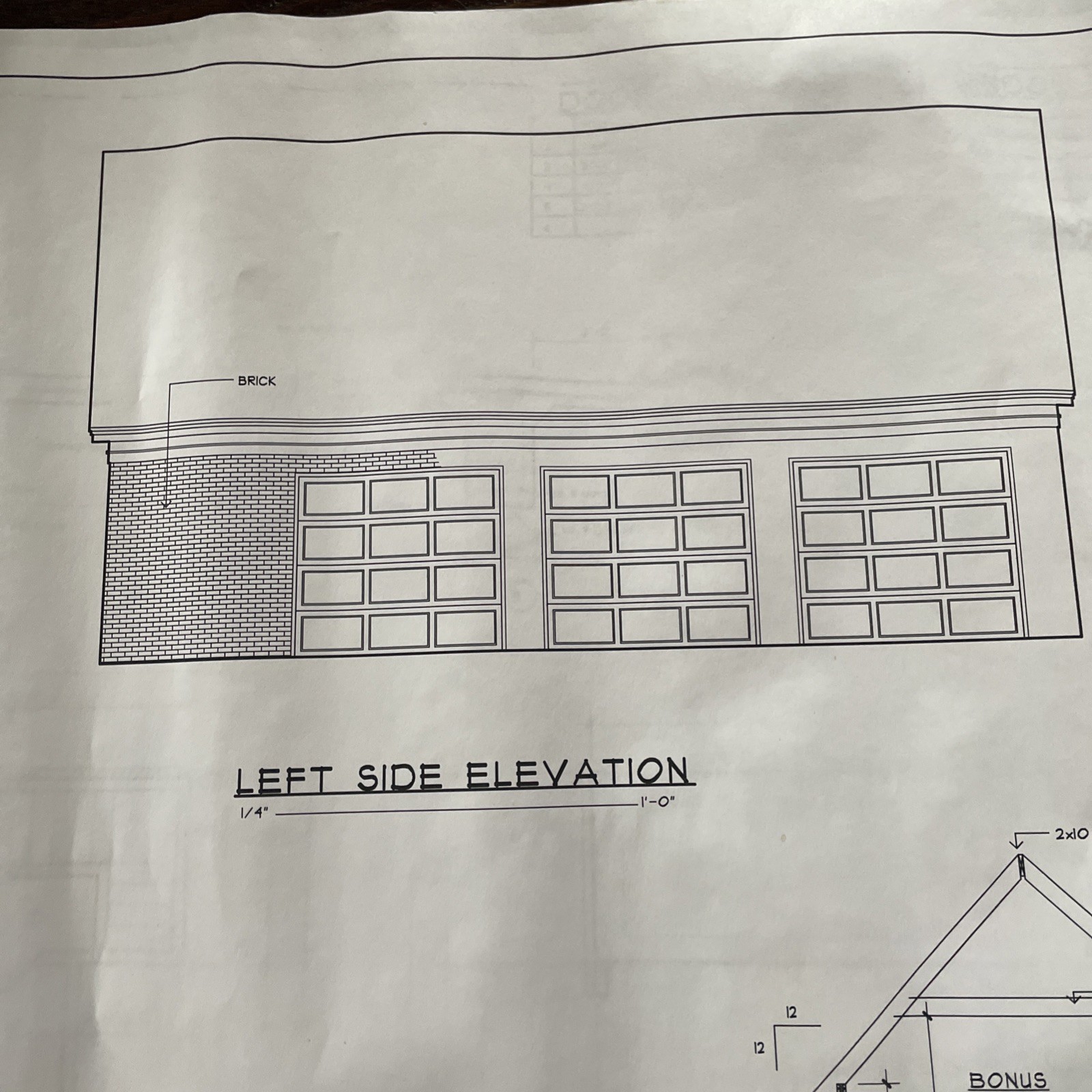 42 x 25 -3 Car Garage with 9’4” interior Ceiling & Walk-up Bonus Building Plans