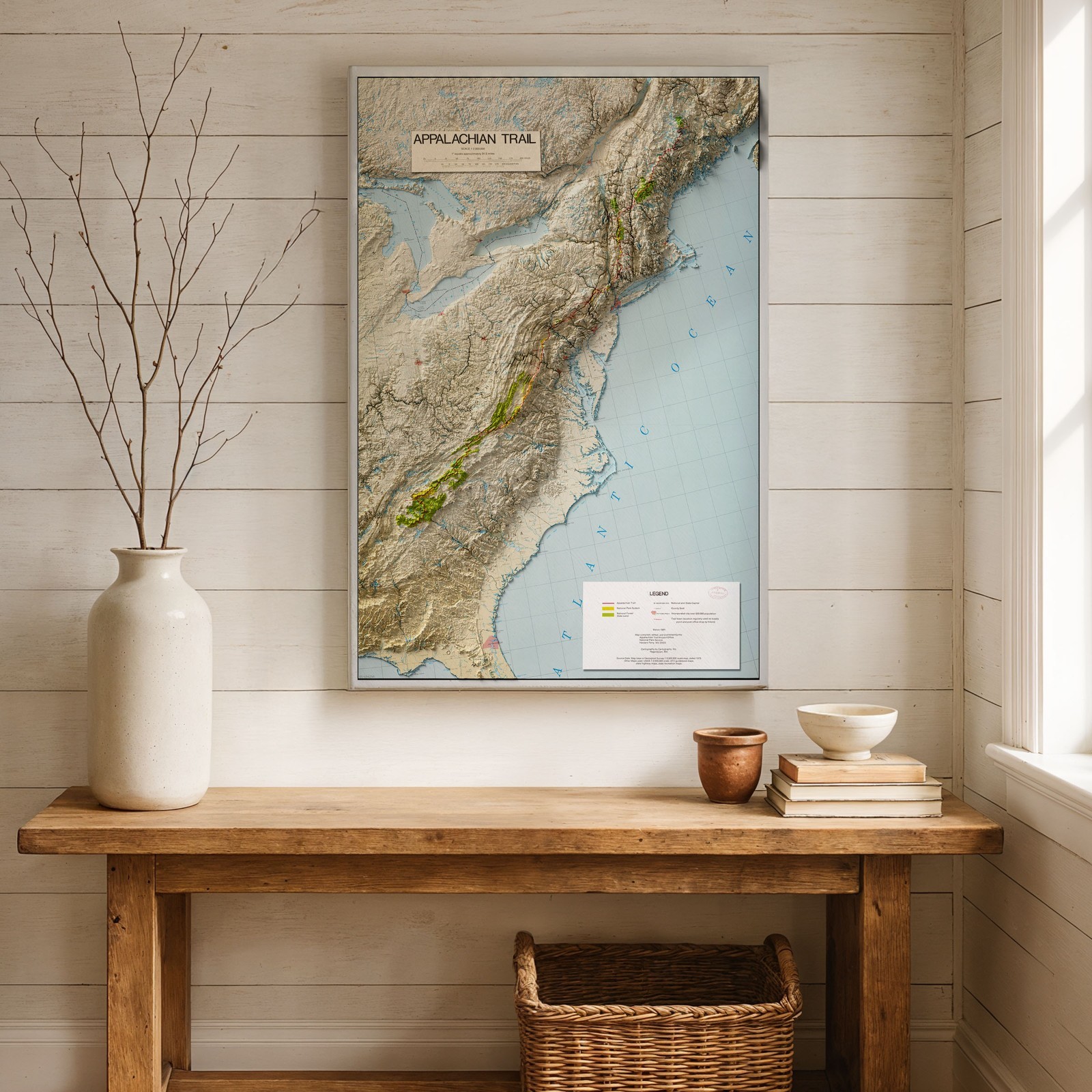 Appalachian Trail Shaded Relief Map Eastern US Hiking Topographic Wall Art