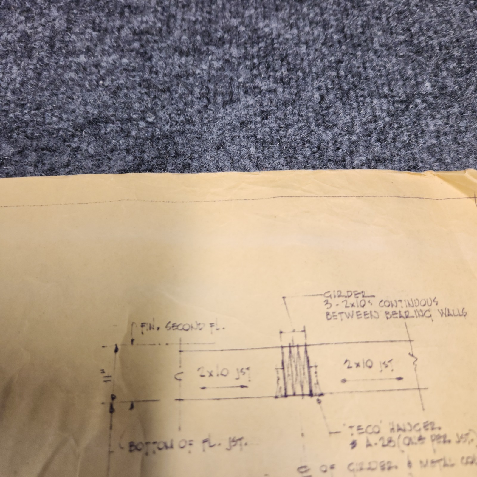 Vintage House Blueprint 33×17 1964 Mid Century Modern Drawing Art Glen Ellyn IL