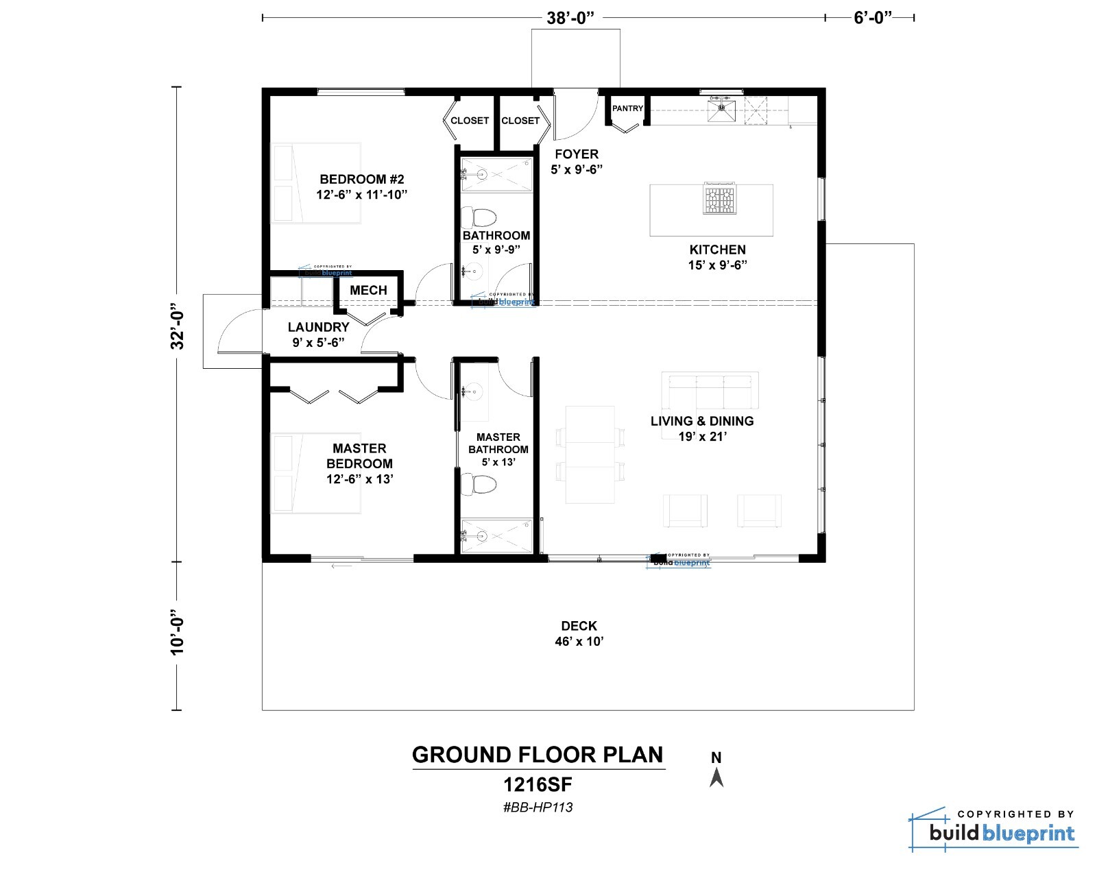 32×38 Modern Lean Cabin Custom Architectural Plans 1216SF – PDF Download