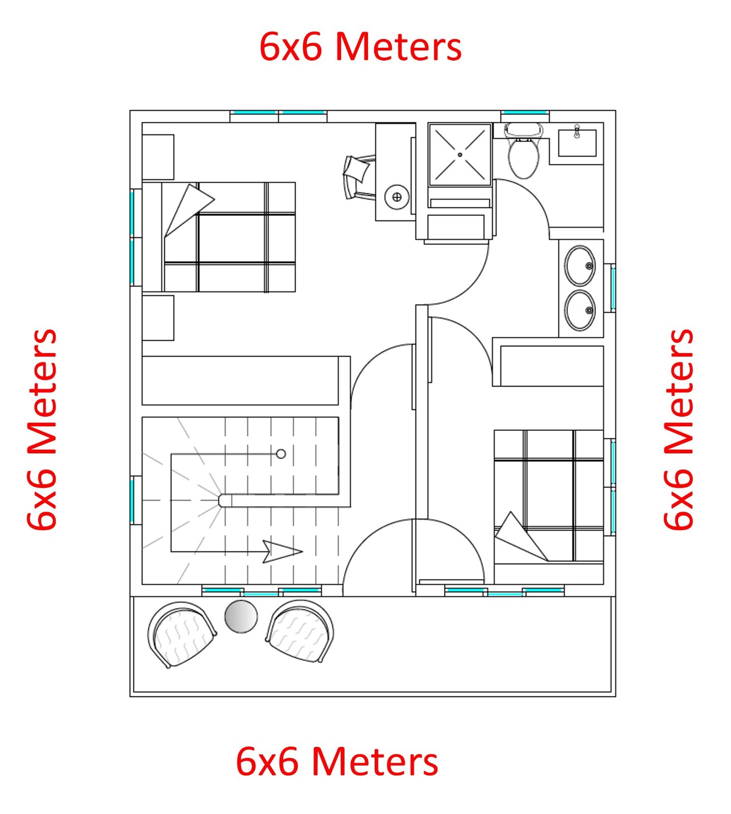 Modern Tiny House Plans 20×20 Ft – 2 Bedroom & 1 and half Bath – PDF Floor Plan