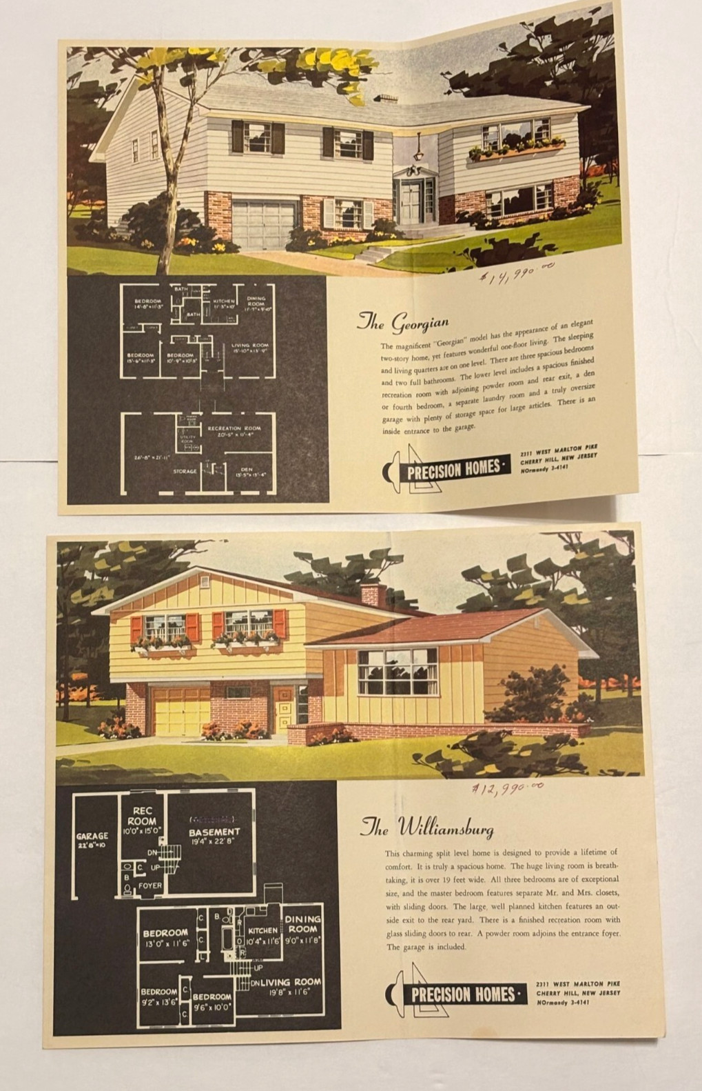 Vintage 1950s Cherry Hill NJ 13 Precision Homes Elevations Floor Plans Prices
