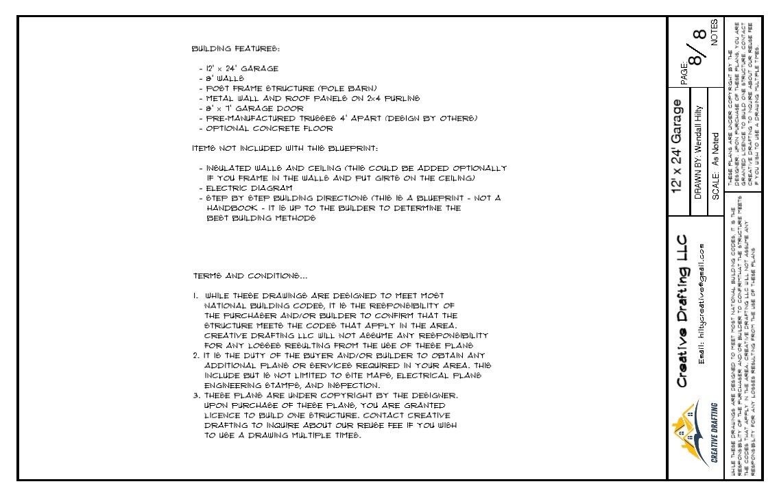 Blueprint for 16′ x 24′ – Post Framed Garage/Shop Plans (Pole Barn)