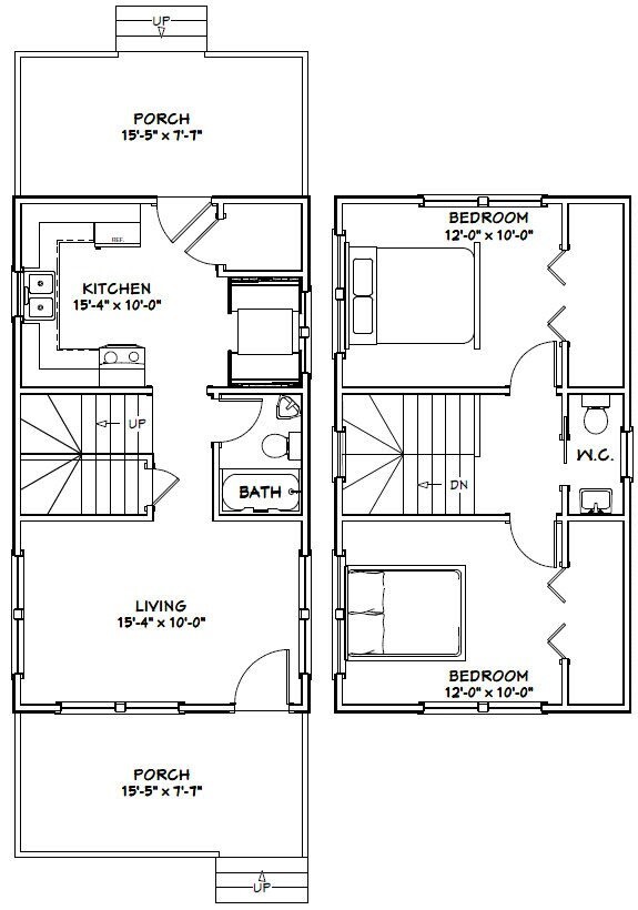 16×28 House — 2 Bedroom 1.5 Bath — PDF Floor Plan — 814 sq ft — Model 5C