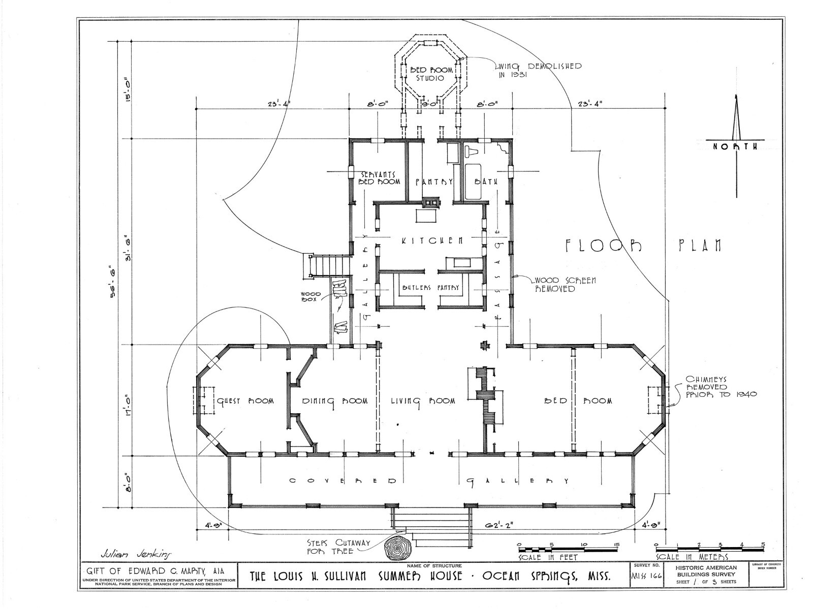 Sullivan Summer House Frank Lloyd Wright Prairie Style home, architectural plans