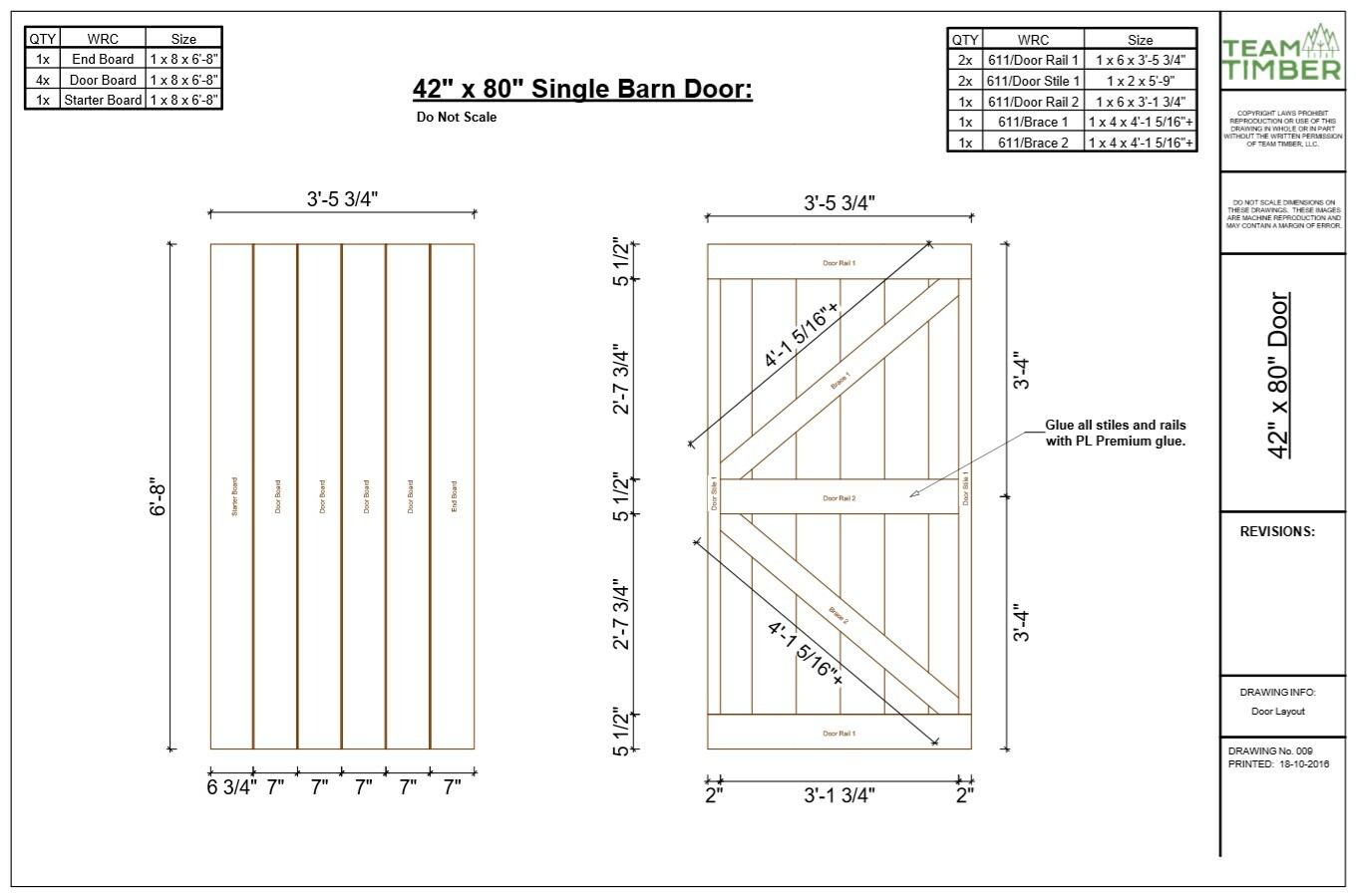 42″ x 80″ Single Barn Door DIY Building Plans, Downloadable PDF