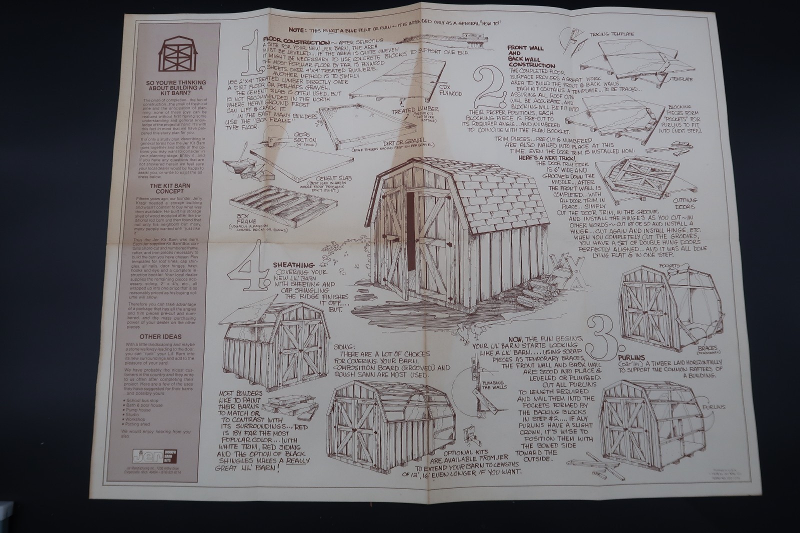 Vtg Barn Kit Build Instructional Information Ephemera 1978 Jer MFG. USA Unusual