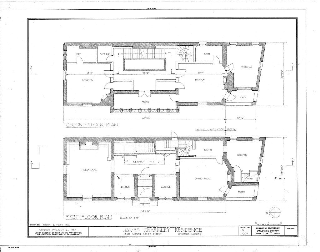 Frank Lloyd Wright Prairie Style home, architectural drawings, Charnley House