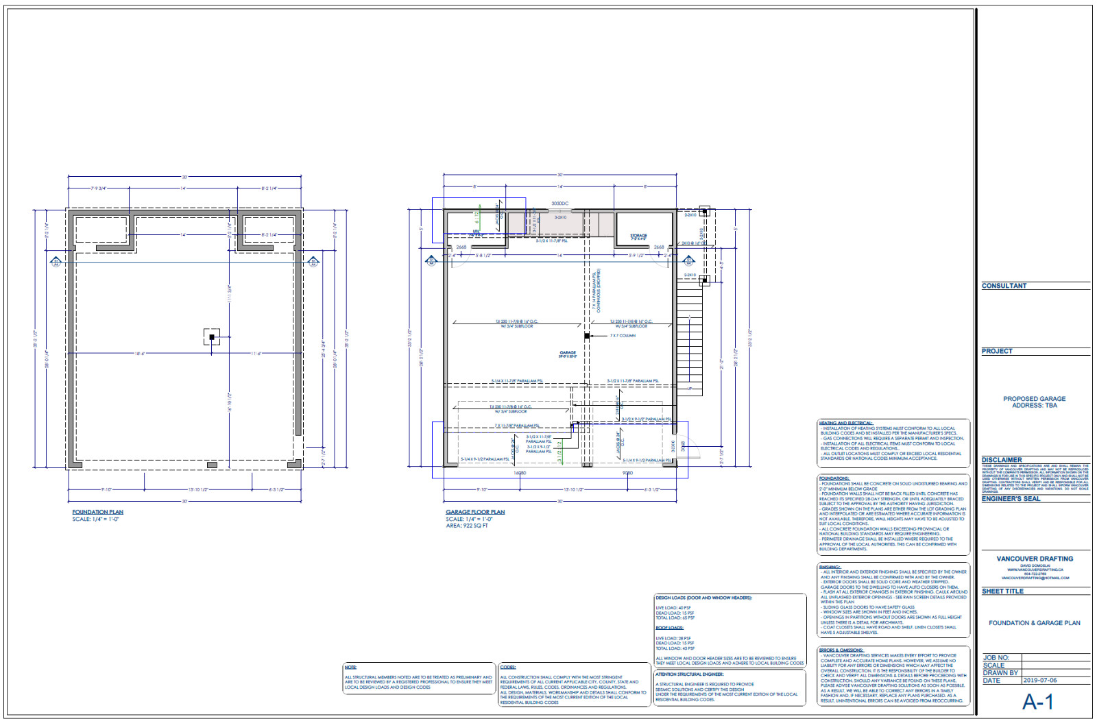 Triple Car / 3 Car Garage Plan / Blueprints With Livable Space Above – 33 x 30