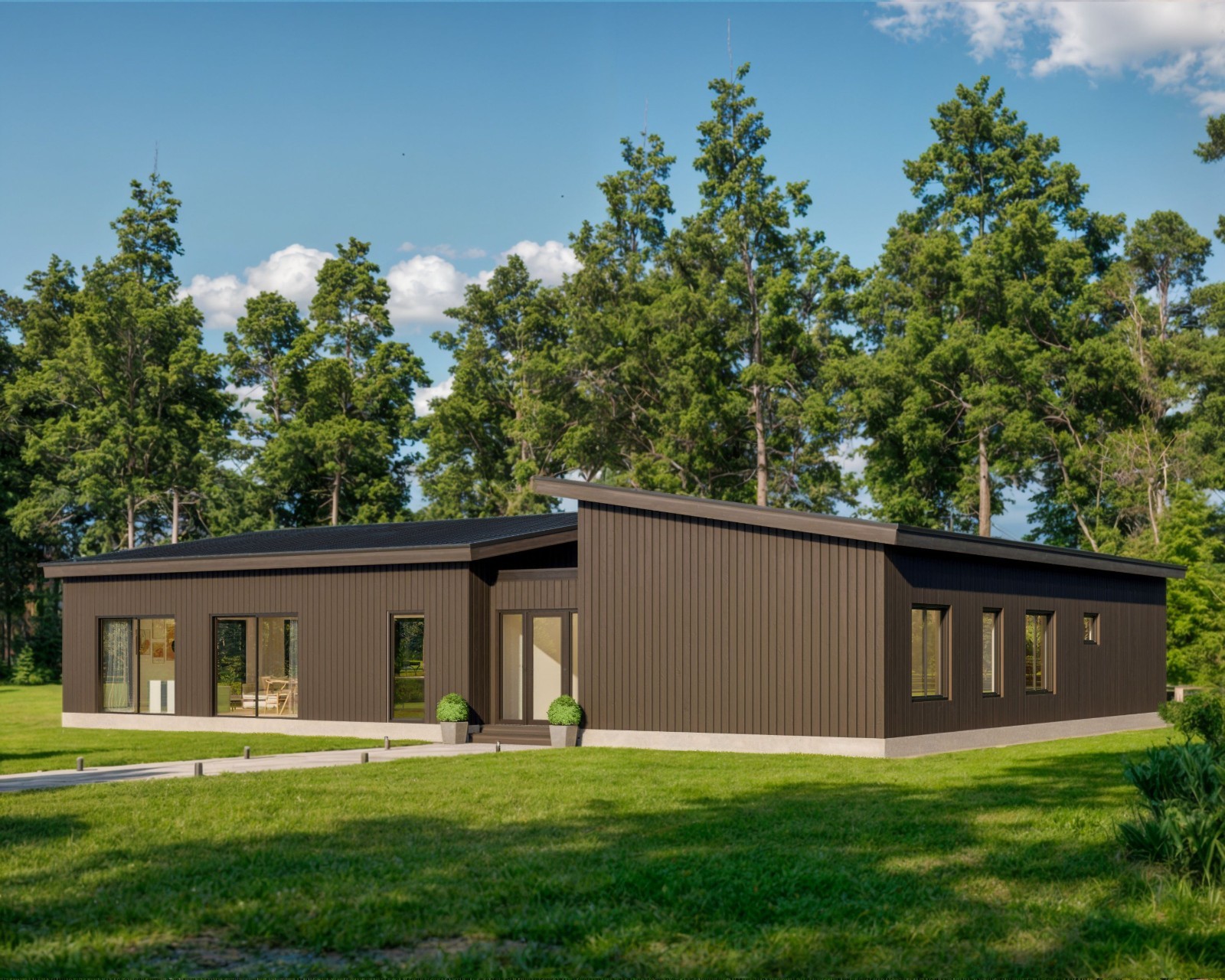 Modern Cabin House, L-shape House, 3 Bed 2 Bath, 1600 Sq Ft, Architectural Plans