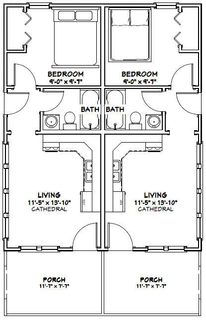 24×30 Duplex — PDF Floor Plan — 720 sq ft — Model 1A