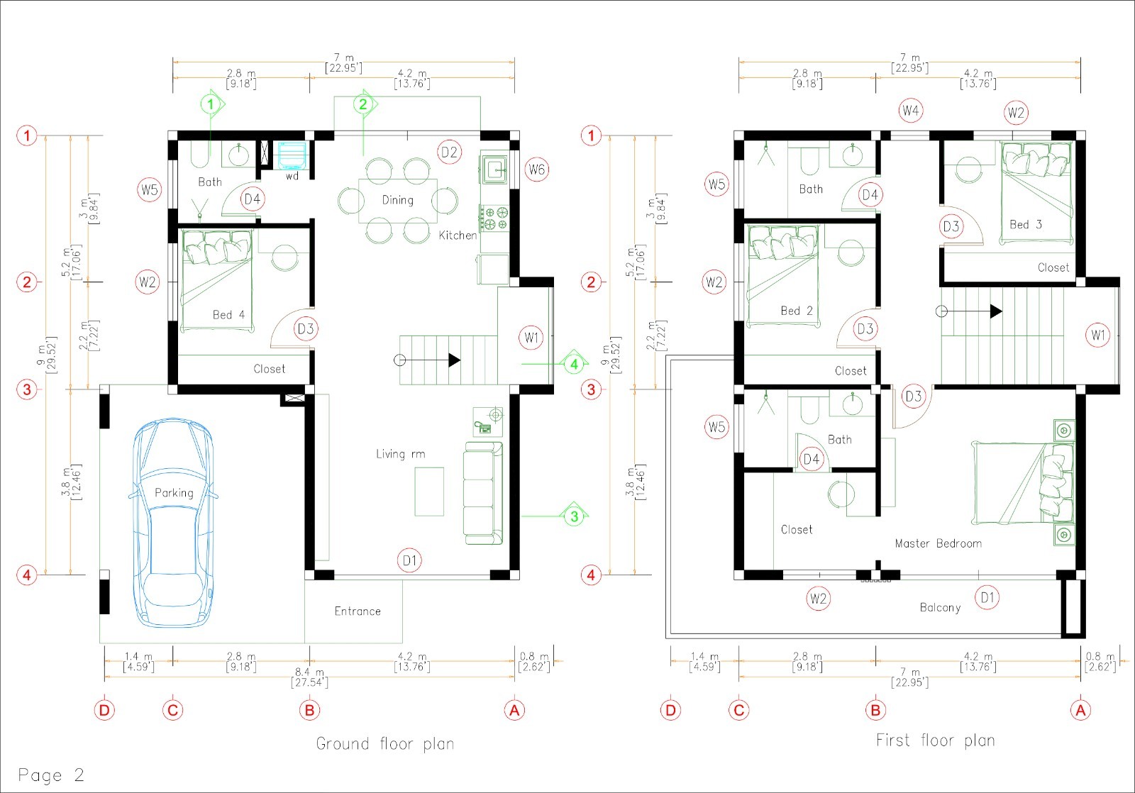 7×9 Meter House Plan 4 Bed 3 Bath | 23×30 Ft Hidden Shed Roof PDF & A4 Hard Copy