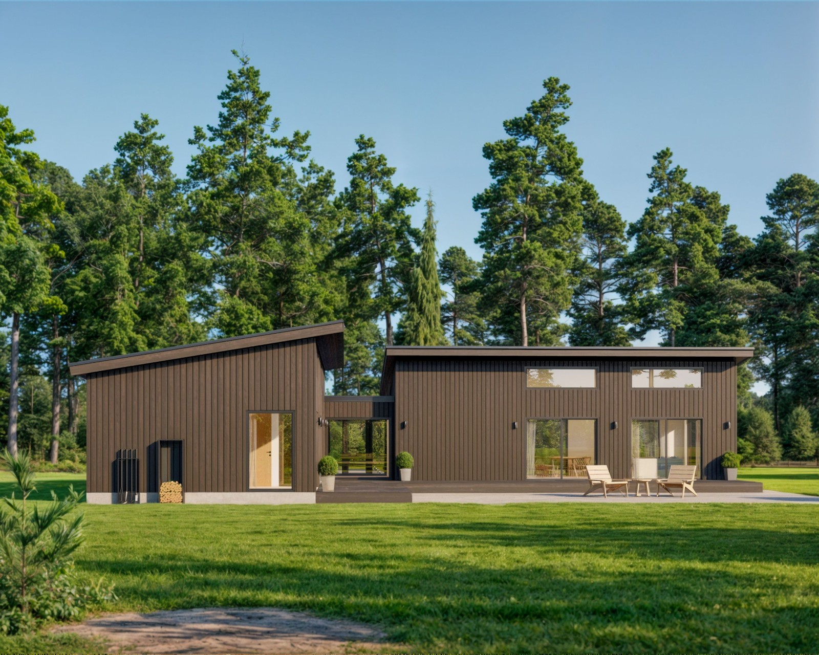 Modern Cabin House, L-shape House, 3 Bed 2 Bath, 1600 Sq Ft, Architectural Plans
