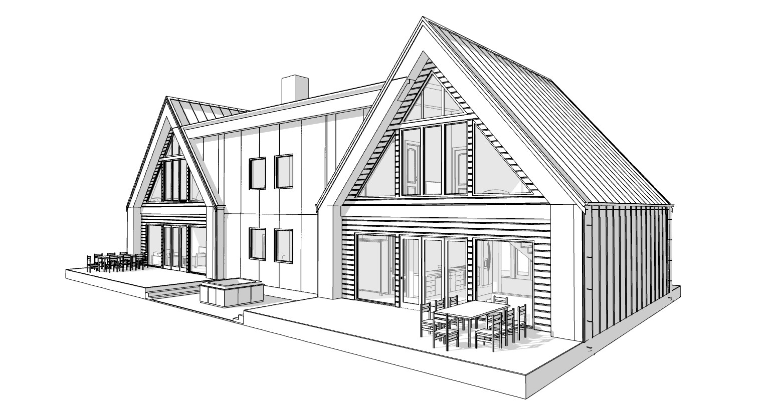 86’x29′ Double A-Frame Cabin, 6-Beds, 8 Baths, 2 Garage bays, 3556SF Living Area