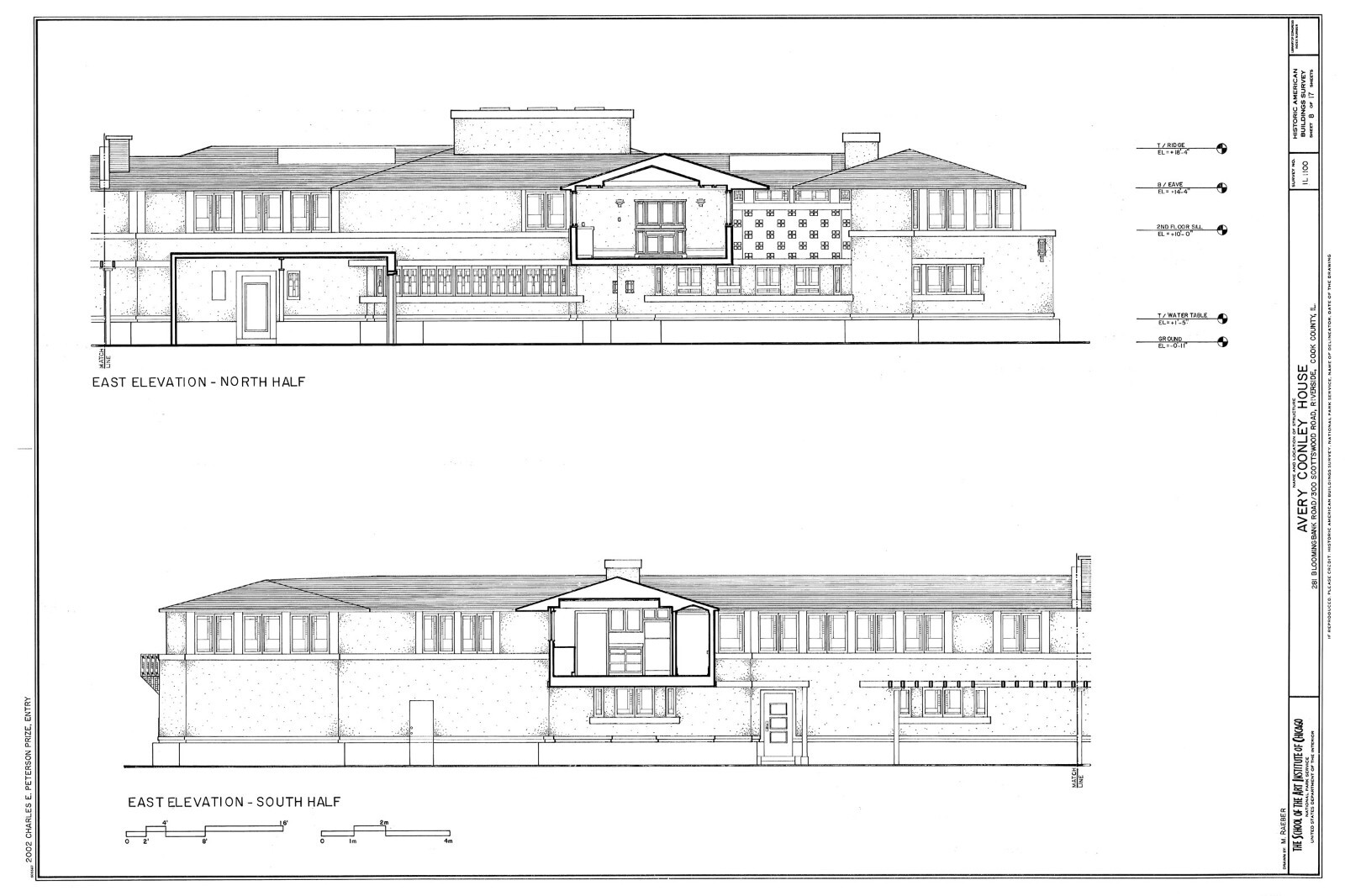 Frank Lloyd Wright Prairie Style home, architectural drawings, Coonley House