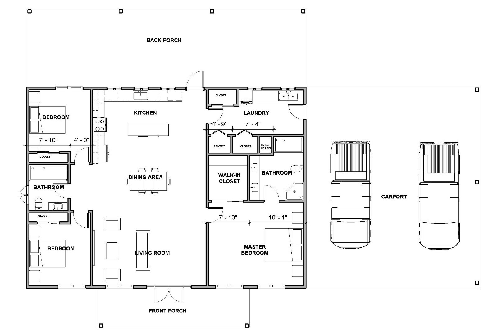 Barndominium 3 Bedrooms 2 Bath 2 Car Carport, 43’X81′ layout (3400 sq ft.) | PDF