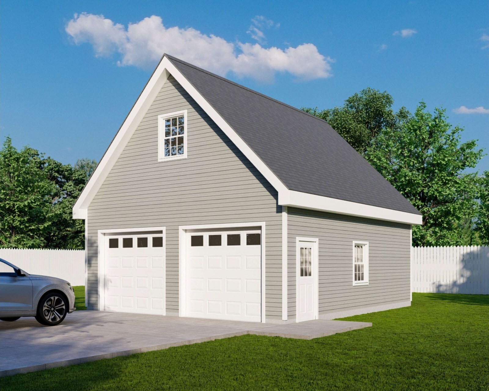 24′ x 28′ Two Car Garage, Detached Garage, 672 Sq Ft, 9 ft Walls, Attic Room