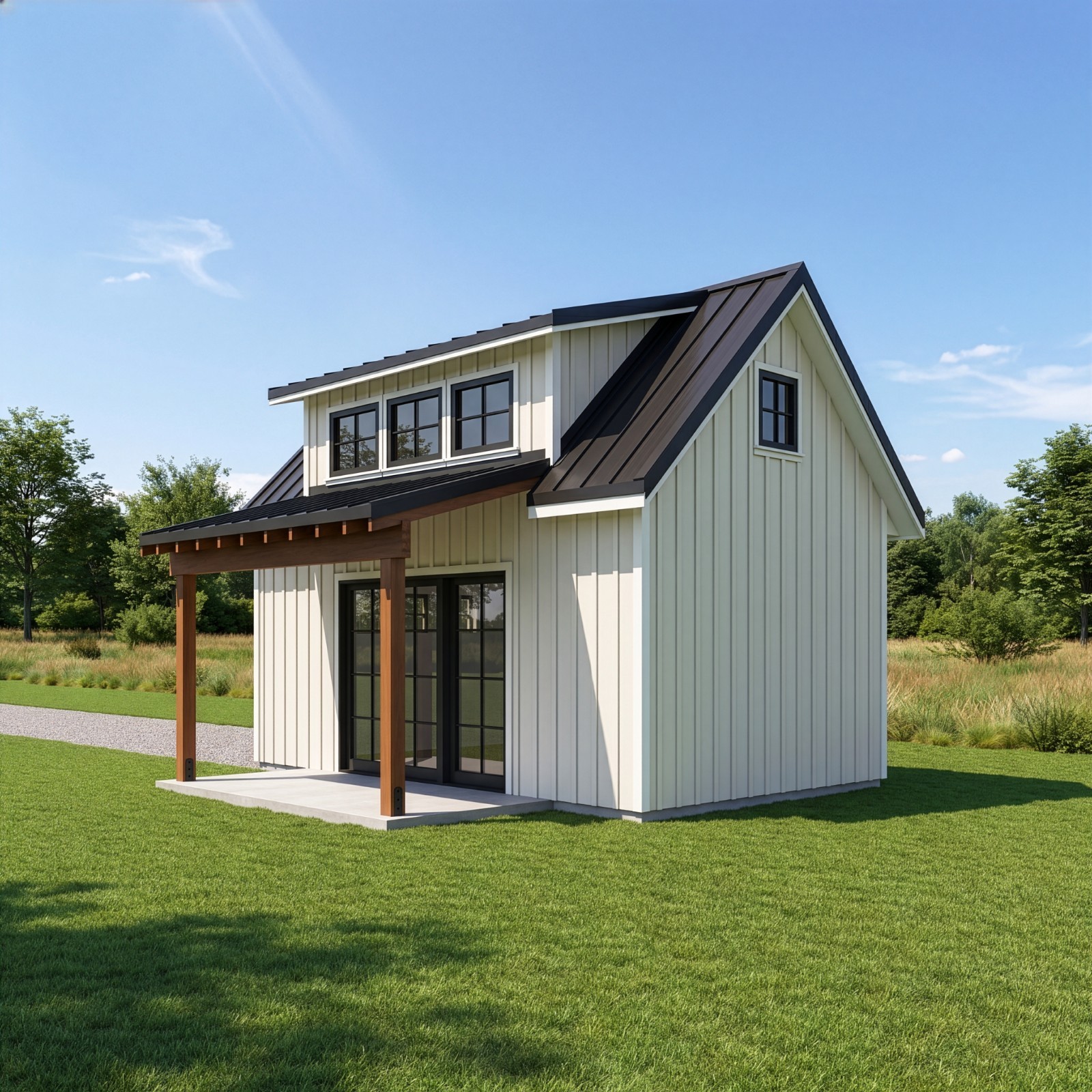 Modern Farmhouse Garage plans with Loft and Covered Porch