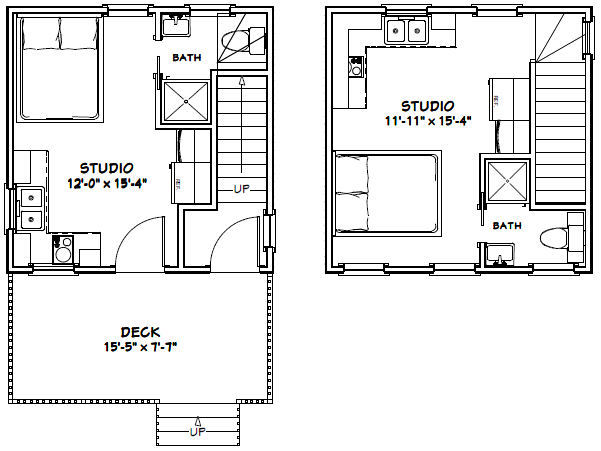 16×16 Tiny Duplex — 441 sq ft — PDF Floor Plan — Model 23
