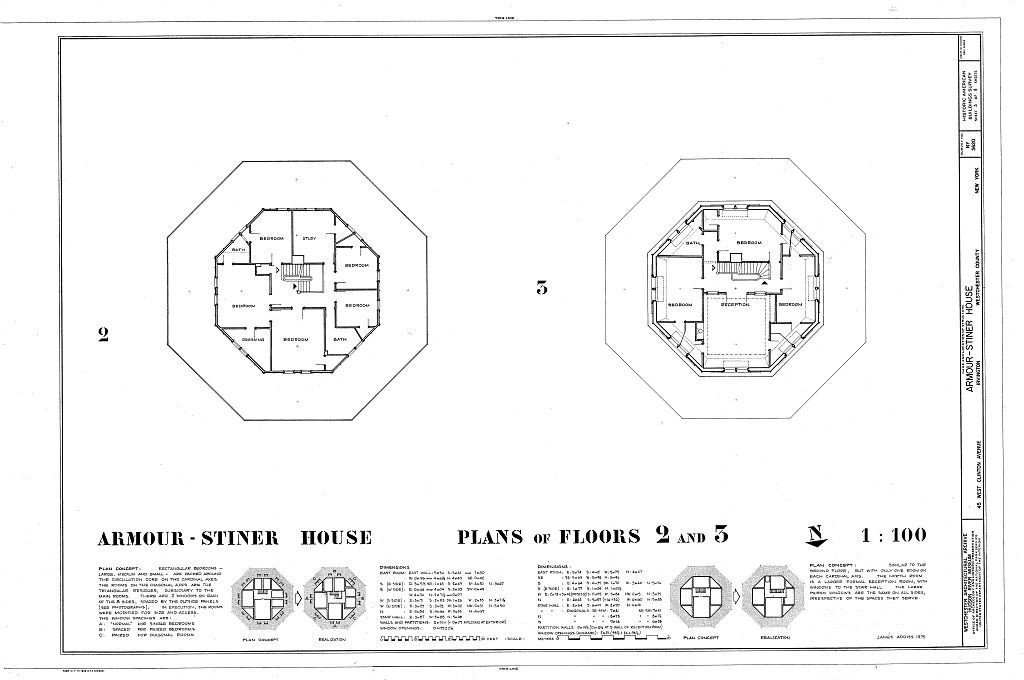 Victorian Octagon house plan, many bedrooms, porch, architectural PRINTED PLANS