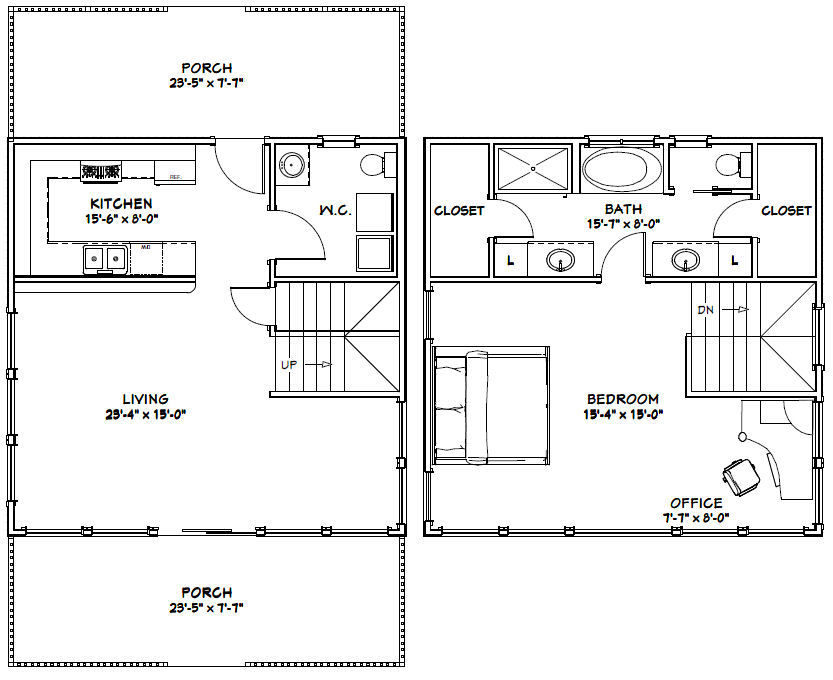 24×24 House — 1 Bedroom 1.5 Bath — PDF FloorPlan — 1,066 sqft — Model 10C