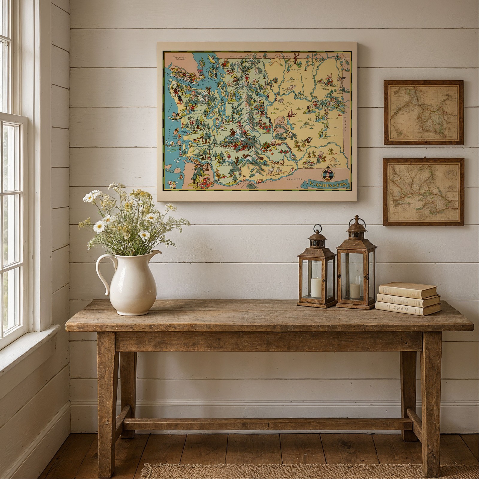 A Pictorial Journey Evergreen State 1935 Washington Map Wall Art Print