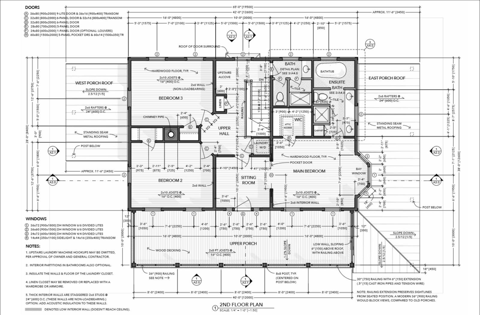 Generic Detailed Farmhouse Plans 42′ x 28′ 3 Bedrooms, 3 Baths, Wood Const.