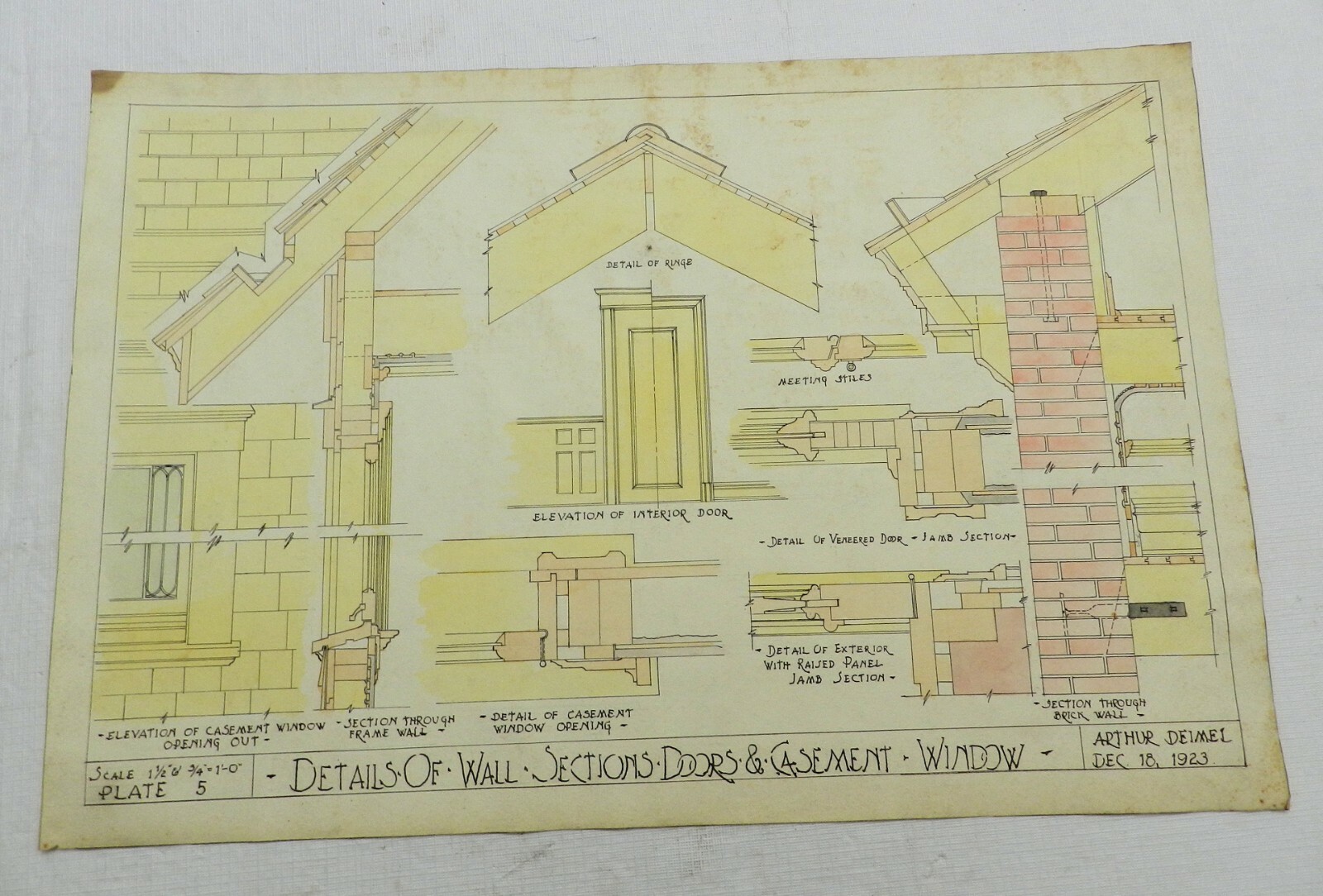 5 1923 Architectural Drawings of House Sections & Proposed Residence, 20″ x 13″
