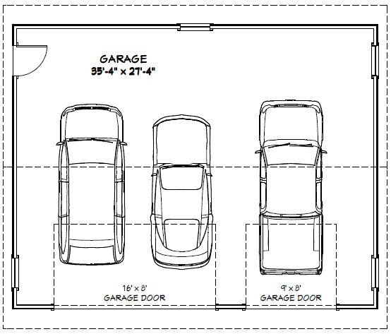 36×28 3-Car Garage — 1,008 sq ft — PDF Floor Plan — Model 11G