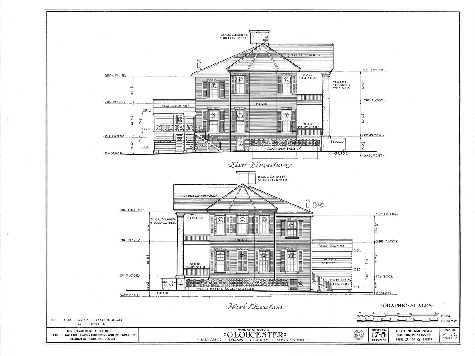 Gloucester, a Natchez mansion of Antebellum grace, architectural prints