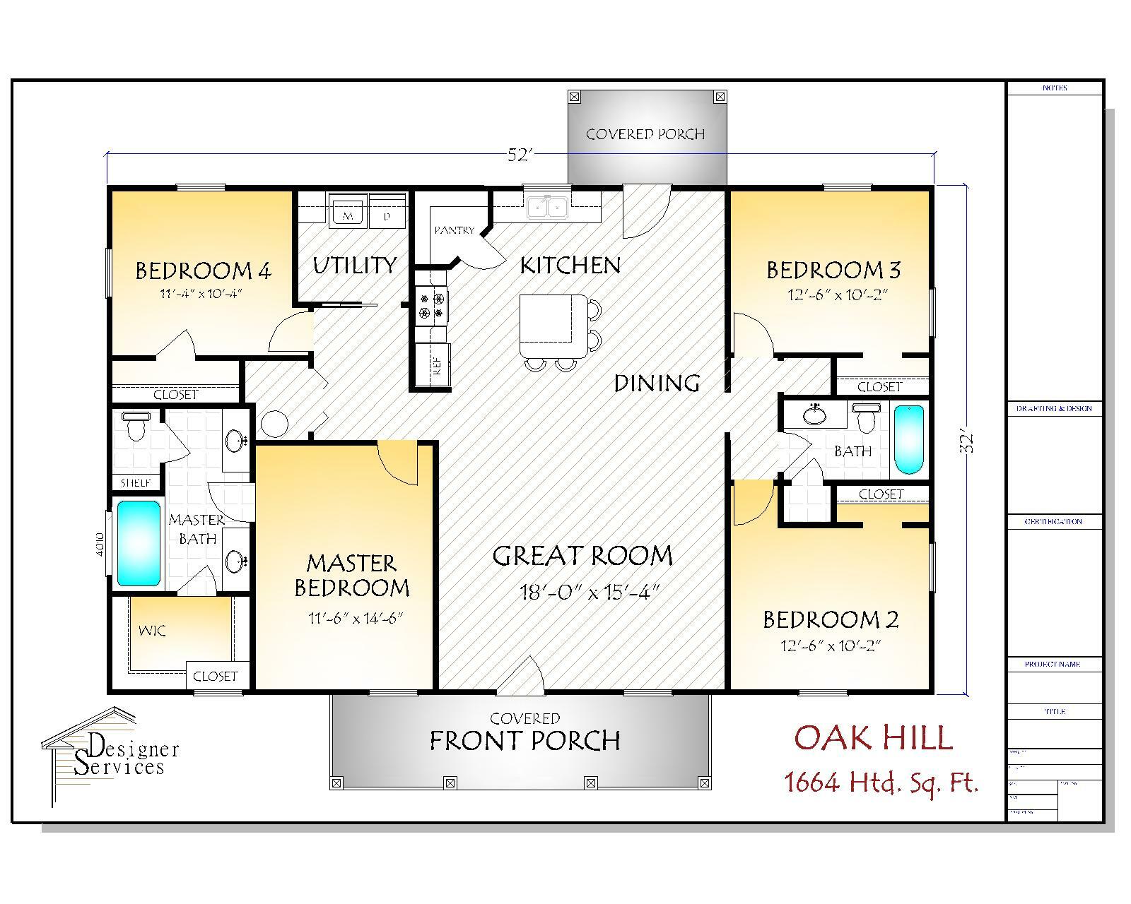 Oak Hill House Plan 1664 Heated Square Feet