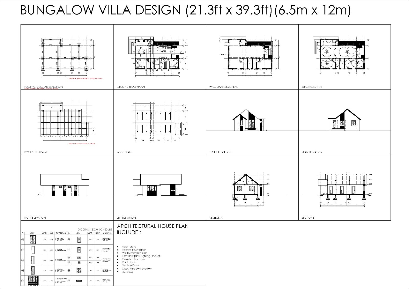 Custom Bungalow Villa Design-2BedRoom-3Bathroom,Full PDF+CAD File+3D SketchUP