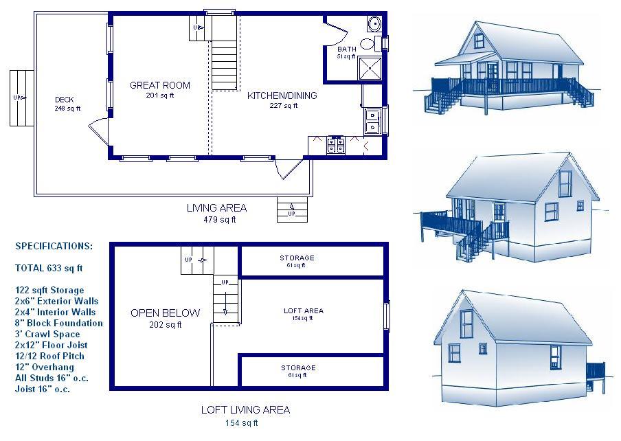 16×30 Cabin w/Loft Plans Package, Blueprints & Material List