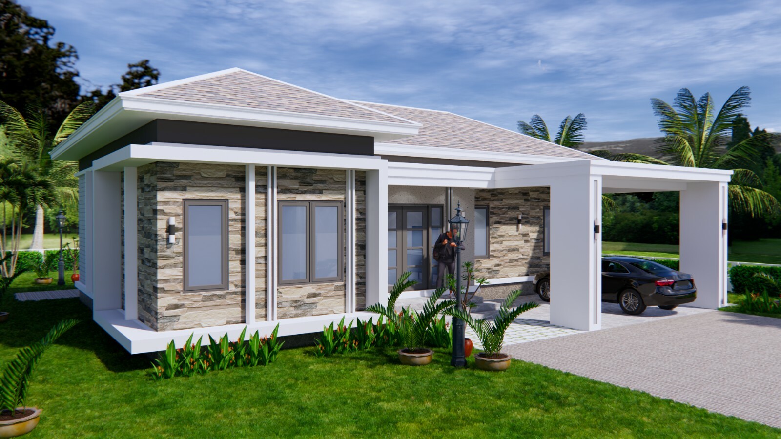 House Plans 14×11 Meter 46×36 Feet 3 Beds 2 Baths Hip Roof (A4 Hard Copy)
